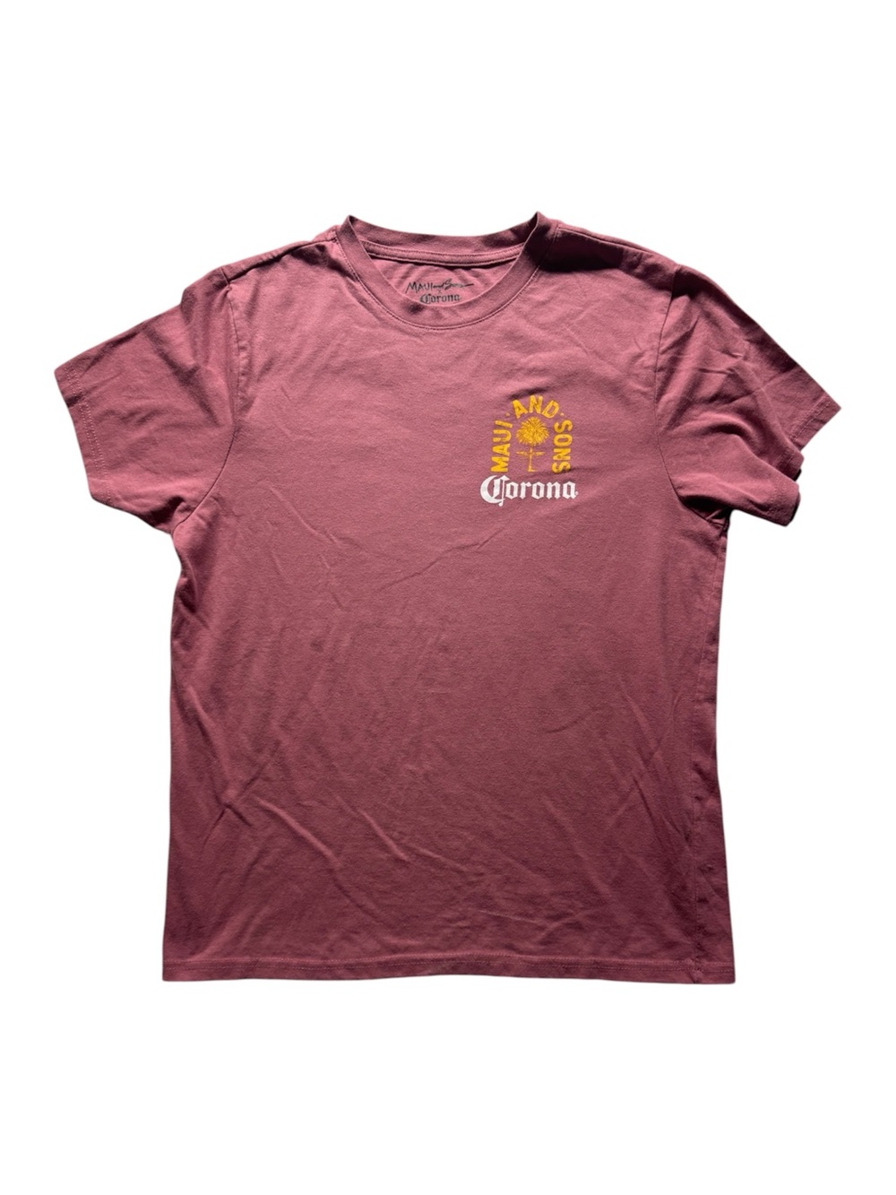 Maui and Sons x Corona Men’s Medium Mauve Graphic T-Shirt Palm Tree Beer Tee